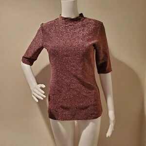 Reiss Metallic Sparkle Short Sleeved Shirt Pink Black XS